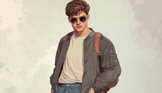 a drawing of a man wearing sunglasses and a jacket