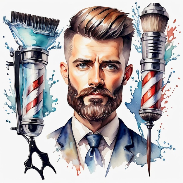 a drawing of a man with a beard and a brush in it