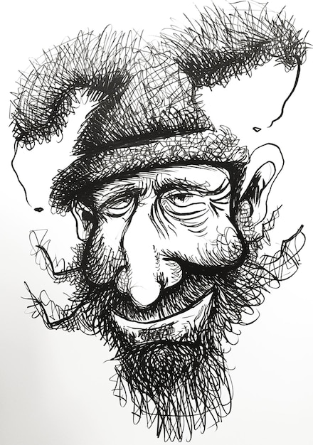 Photo a drawing of a man with a beard and a hat