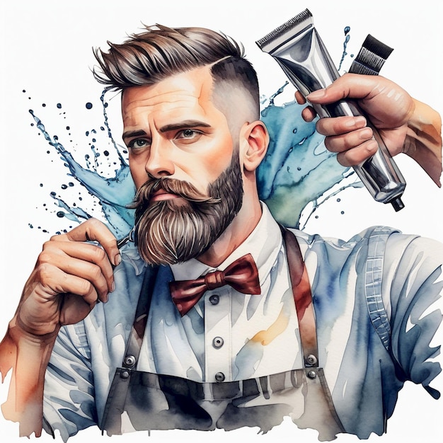 a drawing of a man with a beard and a spray of paint