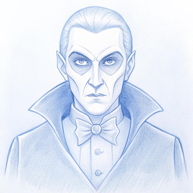 Photo a drawing of a man with a blue background and a bow tie