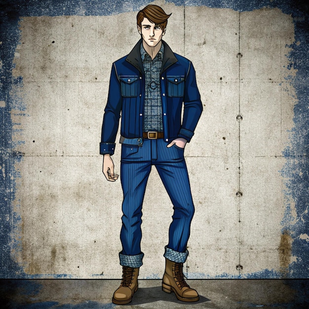 Photo a drawing of a man with a blue jacket and jeans