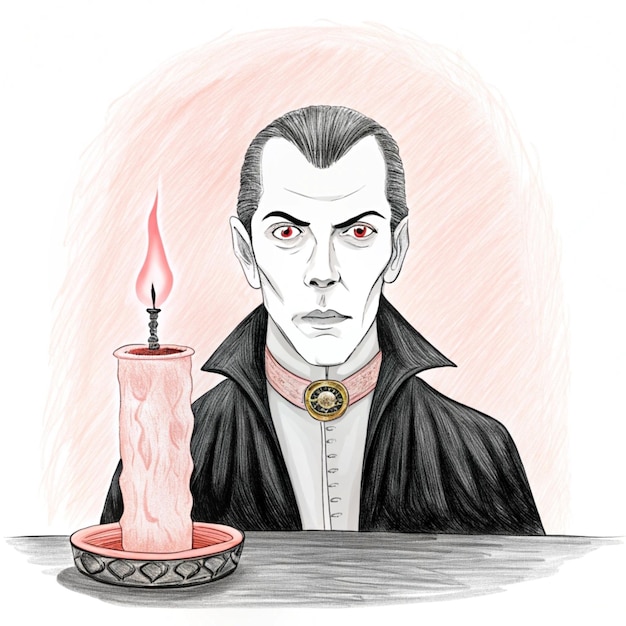 Photo a drawing of a man with a candle in his mouth