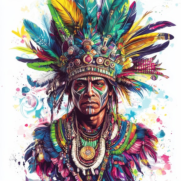 a drawing of a man with feathers and feathers