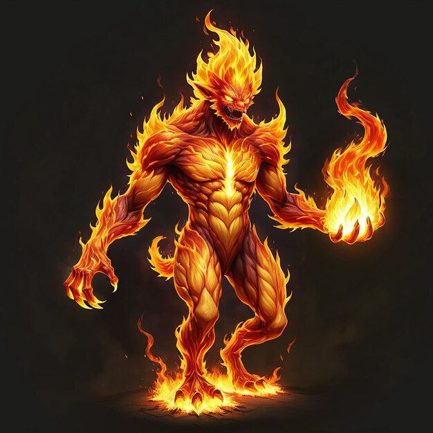 a drawing of a man with a fiery body and flames