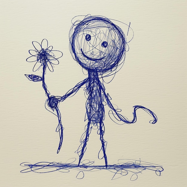 Photo a drawing of a man with a flower and a drawing of a man with a flower