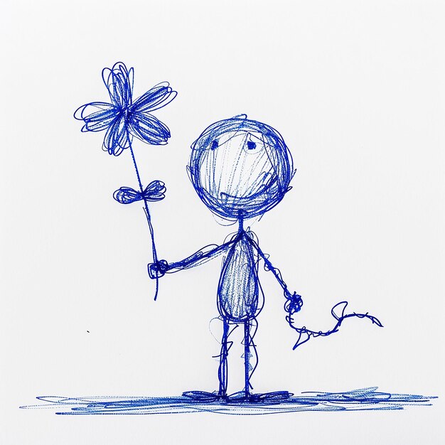 a drawing of a man with a flower and a flower