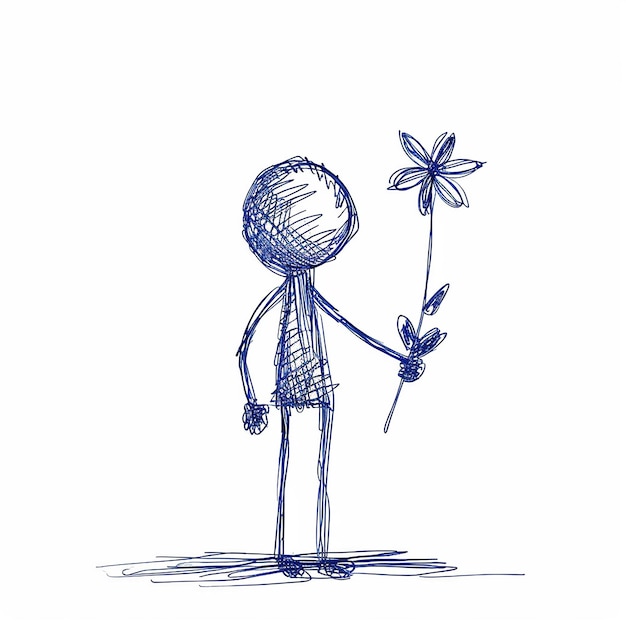 Photo a drawing of a man with a flower and a flower