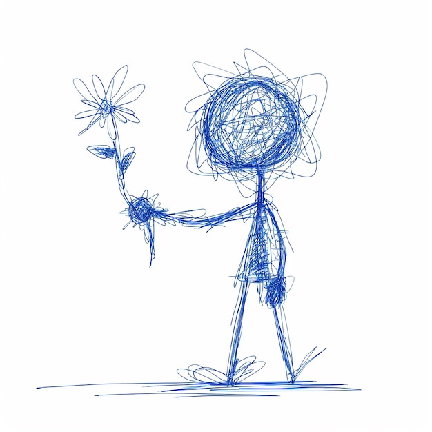 a drawing of a man with a flower in his hand