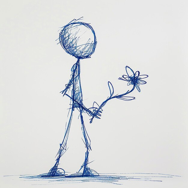 a drawing of a man with a flower in his hand