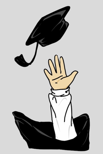 a drawing of a man with a hat and a hat that says hand