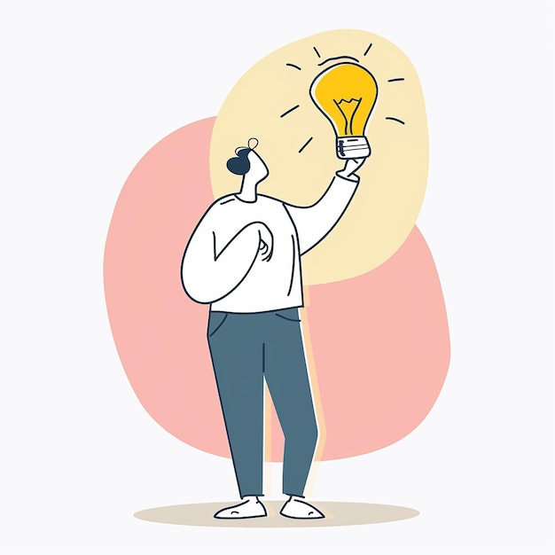 a drawing of a man with a light bulb above his head