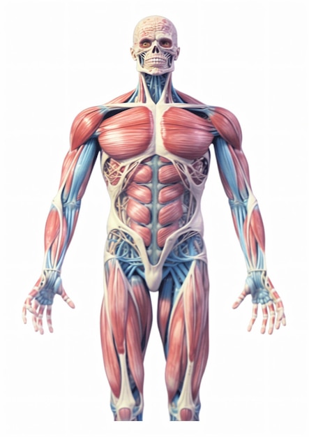 A drawing of a man with muscles labeled with the muscles labeled human anatomy.