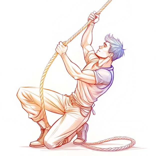 Photo a drawing of a man with a rope tied to his waist