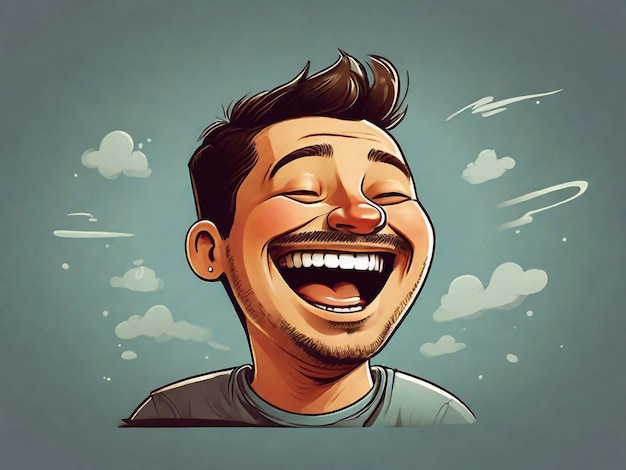 a drawing of a man with a smile that says  happy