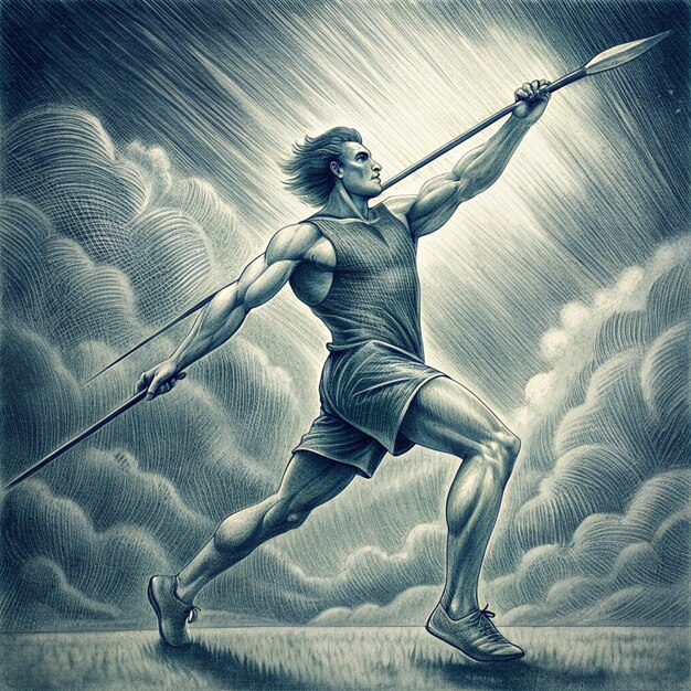 Photo a drawing of a man with a spear and the words quot god quot on it