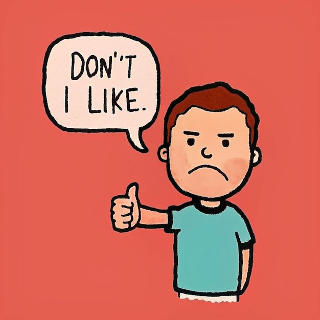 a drawing of a man with a speech bubble saying dont like i like