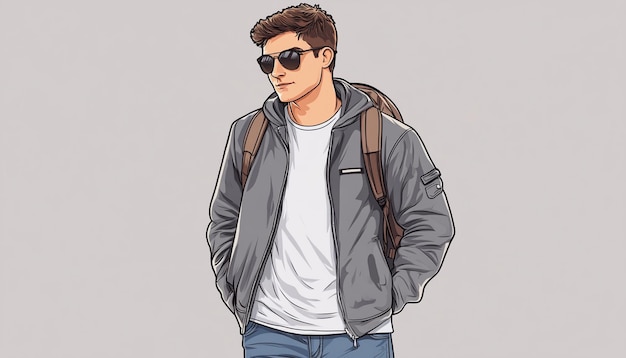 a drawing of a man with sunglasses and a jacket that says quot hes wearing a jacket quot