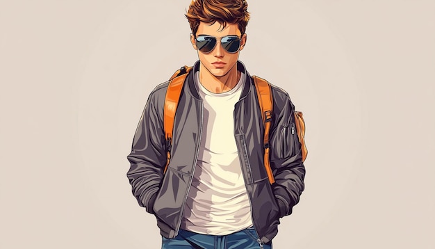 a drawing of a man with sunglasses and a jacket that says quot hes wearing a jacket quot