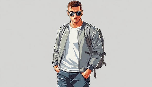 a drawing of a man with sunglasses and a jacket