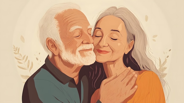 Photo a drawing of a man and woman hugging each other with a kiss on their cheek