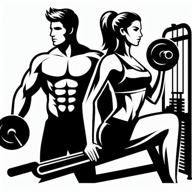 Photo a drawing of a man and woman with a barbell