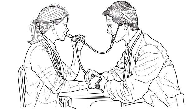 Photo a drawing of a man and woman with a stethoscope around their neck