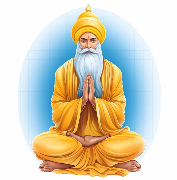 a drawing of a man in yellow sitting in a lotus position