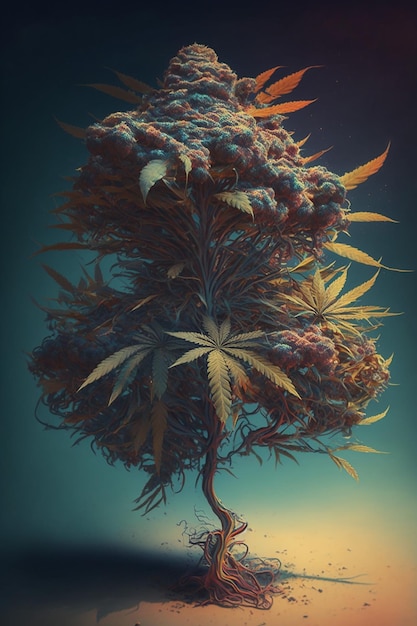 A drawing of a marijuana tree with the title'cannabis '