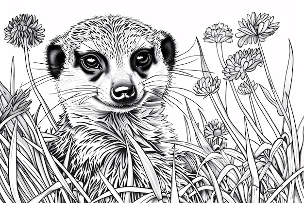 a drawing of a meerkat in grass