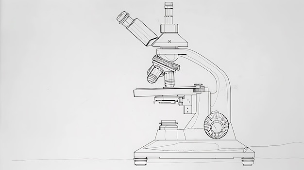 a drawing of a microscope with a black and white drawing of a light bulb