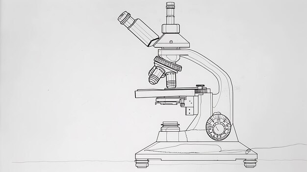 Photo a drawing of a microscope with a black and white drawing of a light bulb