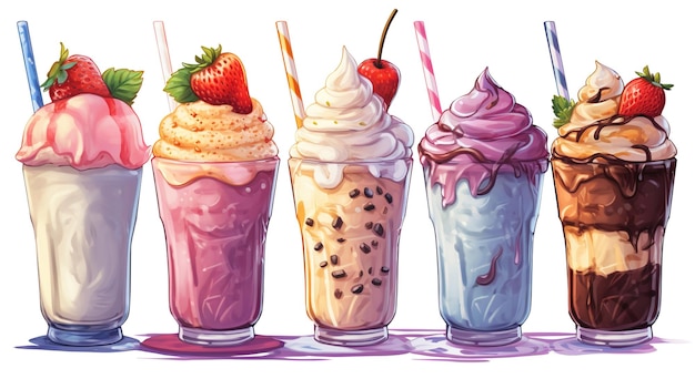 A drawing of milkshakes with the words iced coffee on the top