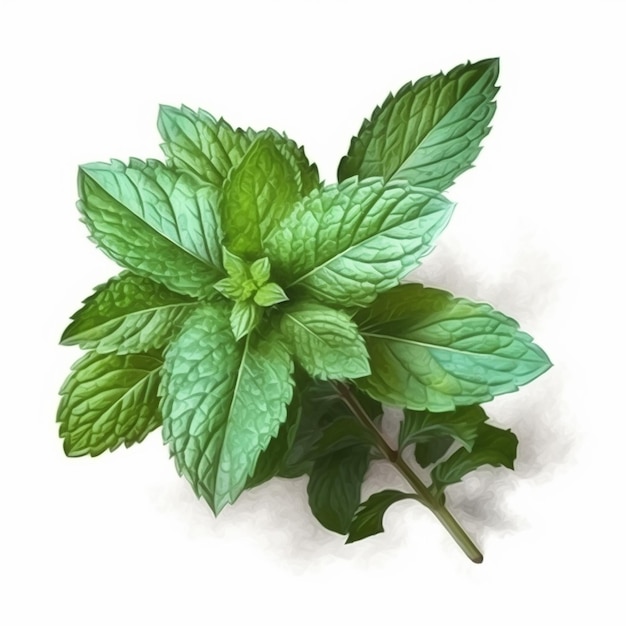 A drawing of a mint plant with the green leaves on it.