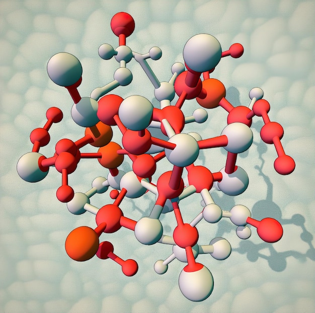 A drawing of a molecule with white and red colors.