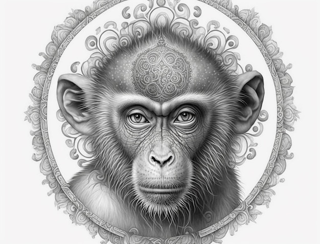 Drawing monkey animal mandala art illustration AI Generated