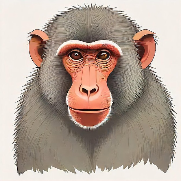 a drawing of a monkey with a pink nose and a brown nose