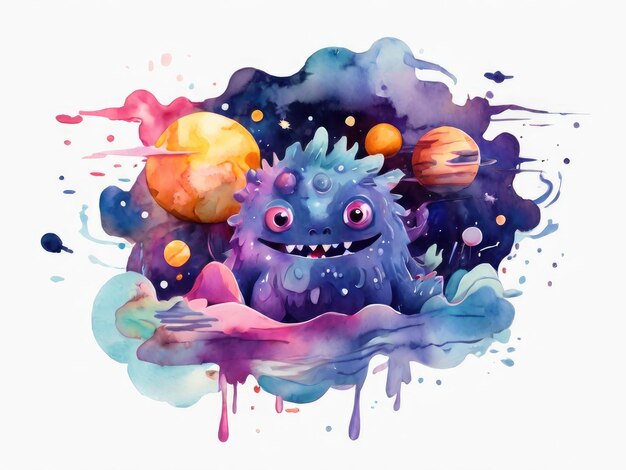 Photo a drawing of a monster with a purple nose and a blue background