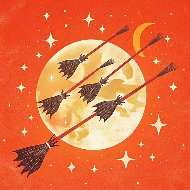 a drawing of a moon and stars with a red background with stars and a red background