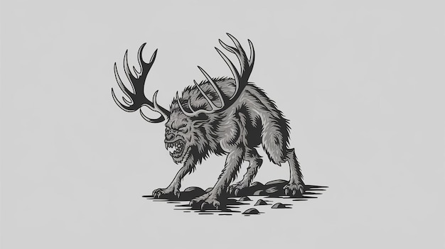 Photo a drawing of a moose with antlers on it