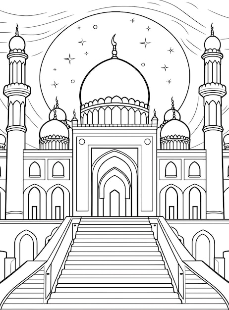 a drawing of a mosque with a drawing of a mosque on the top