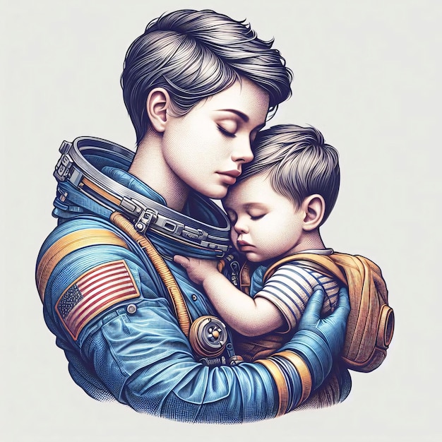 a drawing of a mother and child ASTRONAUT SUIT