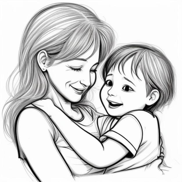 a drawing of a mother and child with a drawing of a mother hugging her