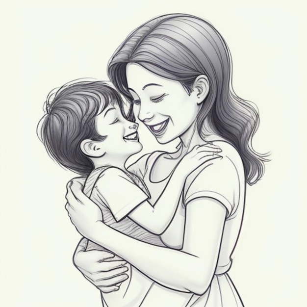 a drawing of a mother and child with a drawing of a mother hugging her