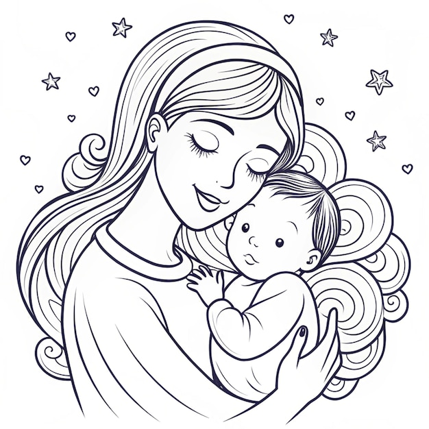 a drawing of a mother and her baby with the words  mother  on it