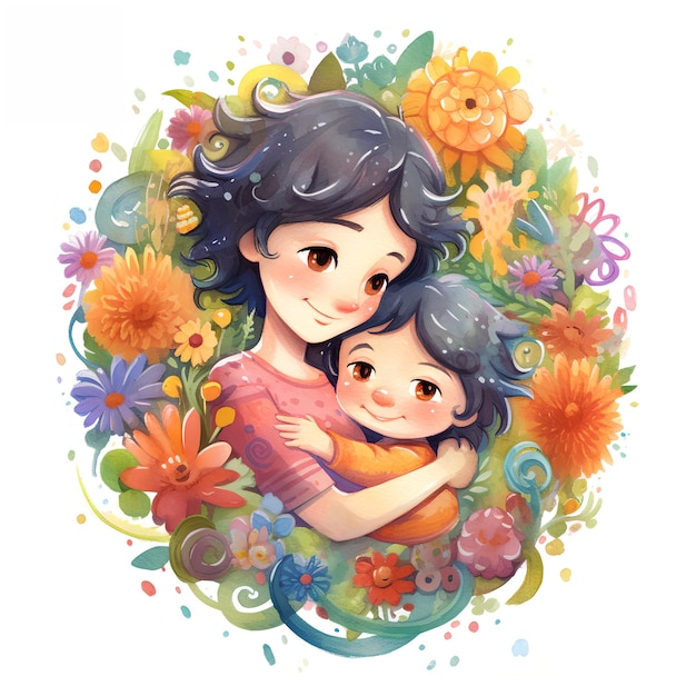 A drawing of a mother and her baby