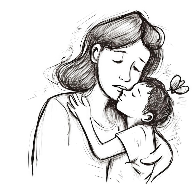 A drawing of a mother and her child