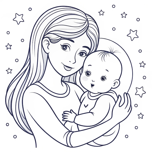 a drawing of a mother holding a baby with the words  baby  on it