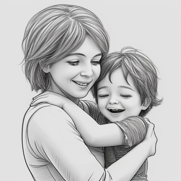 a drawing of a mother hugging her child