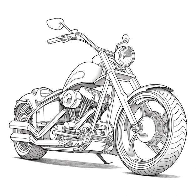 a drawing of a motorcycle with a big tire on a white background generative ai